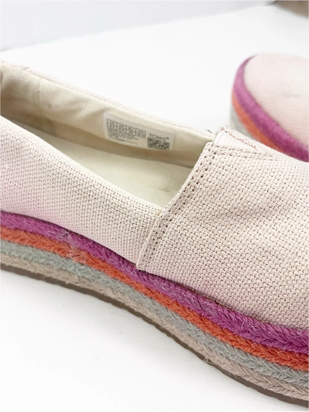 TOMS Valencia Dusty Peach Metallic Espadrilles Platform Slip On Canvas Shoes 8.5
